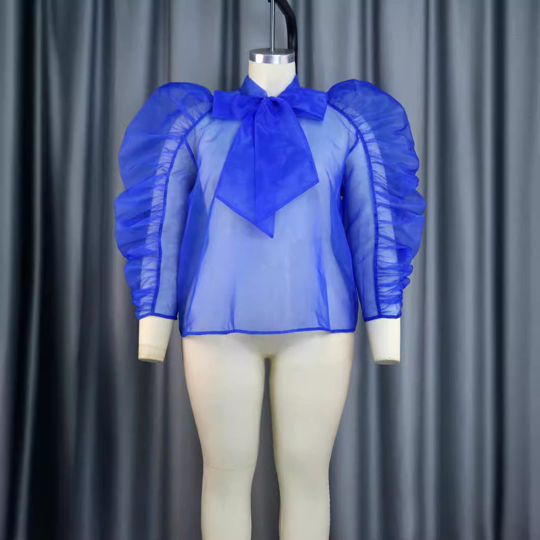 Damen elegantes Oberteil mit voluminösen Rüschenärmeln Drune