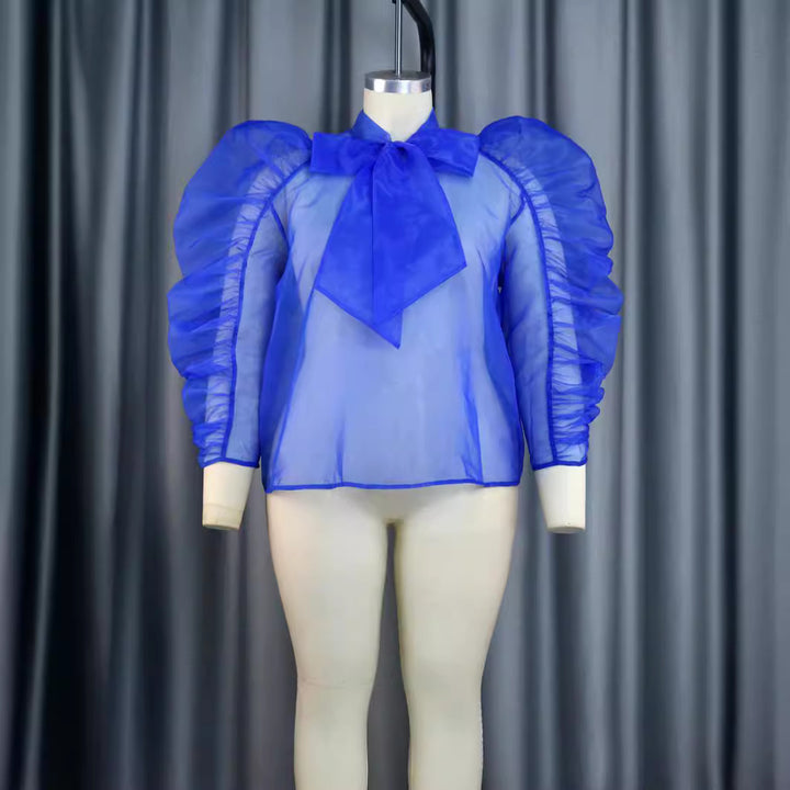 Damen elegantes Oberteil mit voluminösen Rüschenärmeln Drune