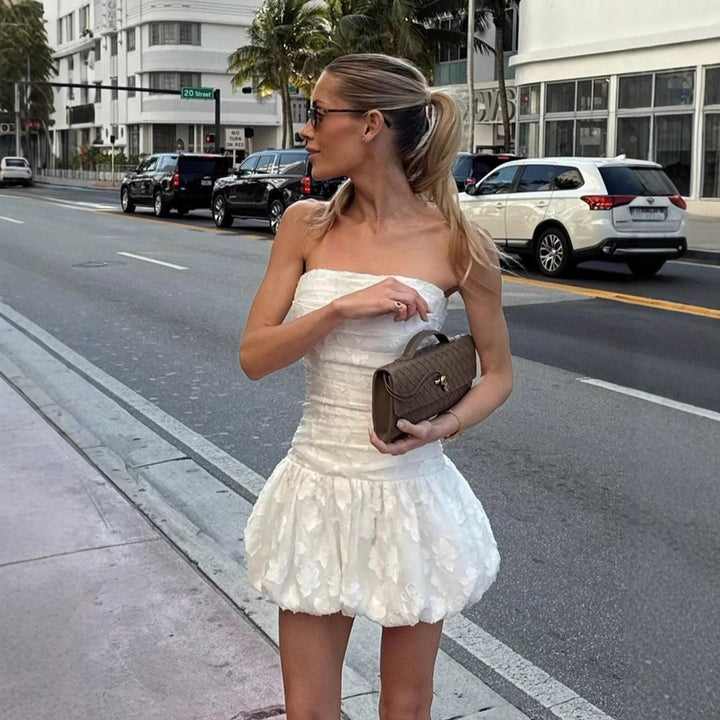 Damen Mini-Ballkleid mit ärmellosem Design und voluminösem Rock Drune