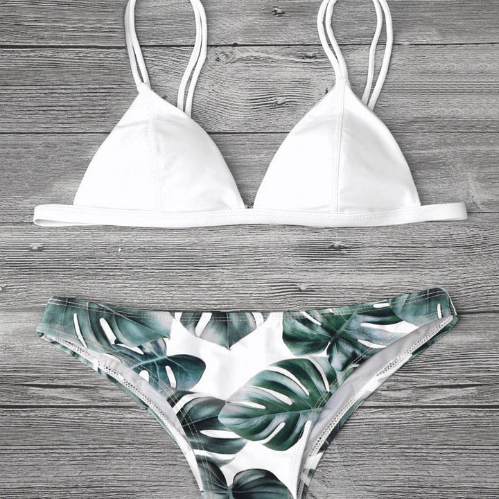 Damen Triangel-Bikini mit trendy Blattmuster Drune
