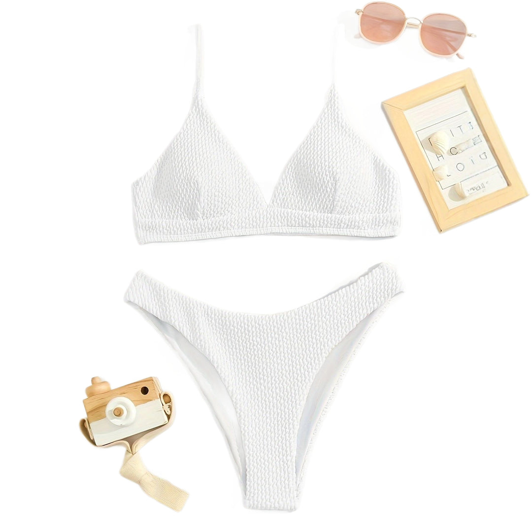 Damen Triangel-Bikini-Set mit strukturiertem Stoff und verstellbaren Trägern Drune