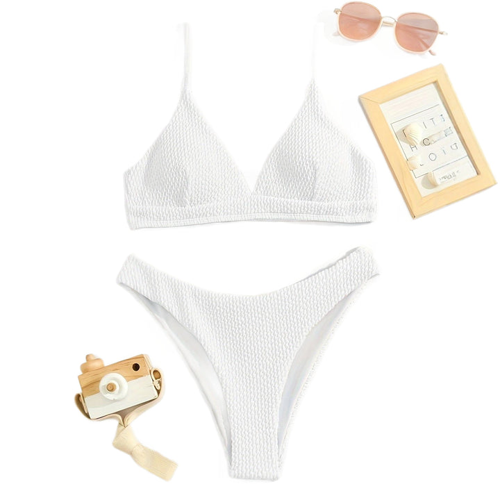 Damen Triangel-Bikini-Set mit strukturiertem Stoff und verstellbaren Trägern Drune