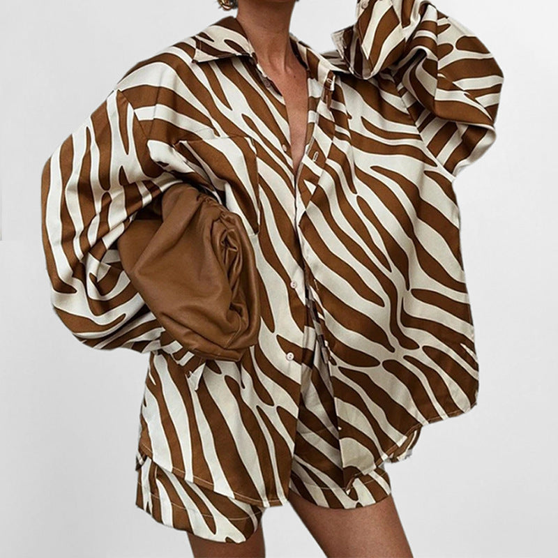 Damen Oversized Hemdkombination mit einzigartigem Zebrastreifenmuster Drune