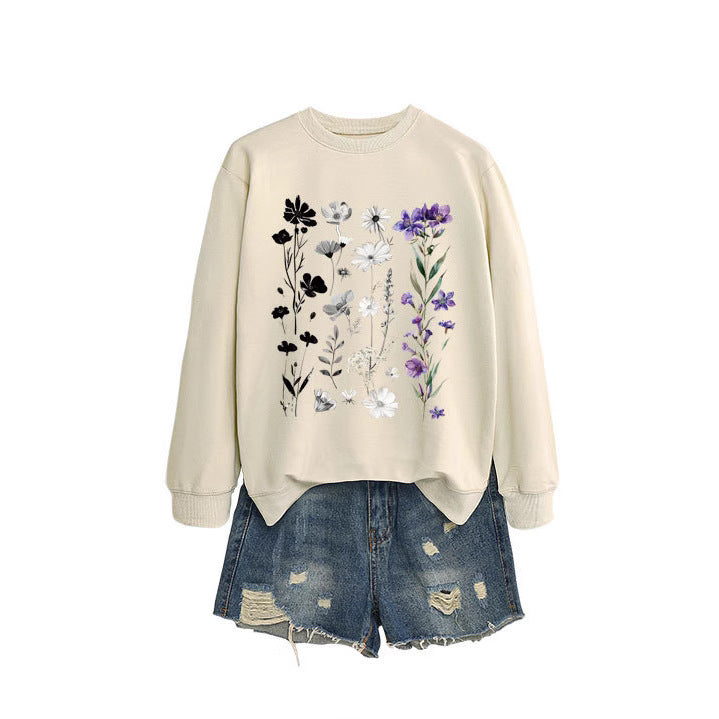 Damen Sweatshirt mit floralem Grafikdesign und weichem Innenfutter Drune