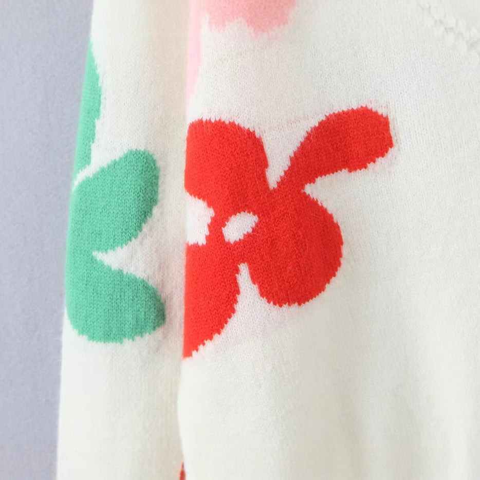 Damen gemütlicher Strickcardigan mit buntem Blumenmuster Drune