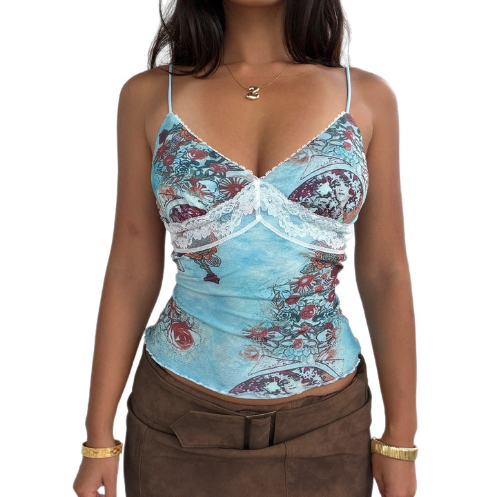 Damen Spitzen-Camisole mit floralem Druck Drune