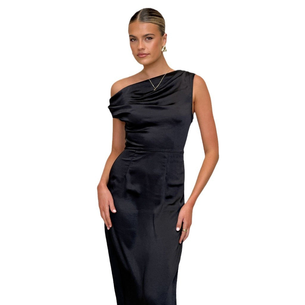 Damen Elegantes Maxikleid mit asymmetrischem Schnitt und dekorativem Draped-Design Drune