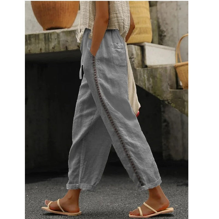 Damen Leinenhose mit seitlichen Spitzenakzenten und lässigem Schnitt Drune