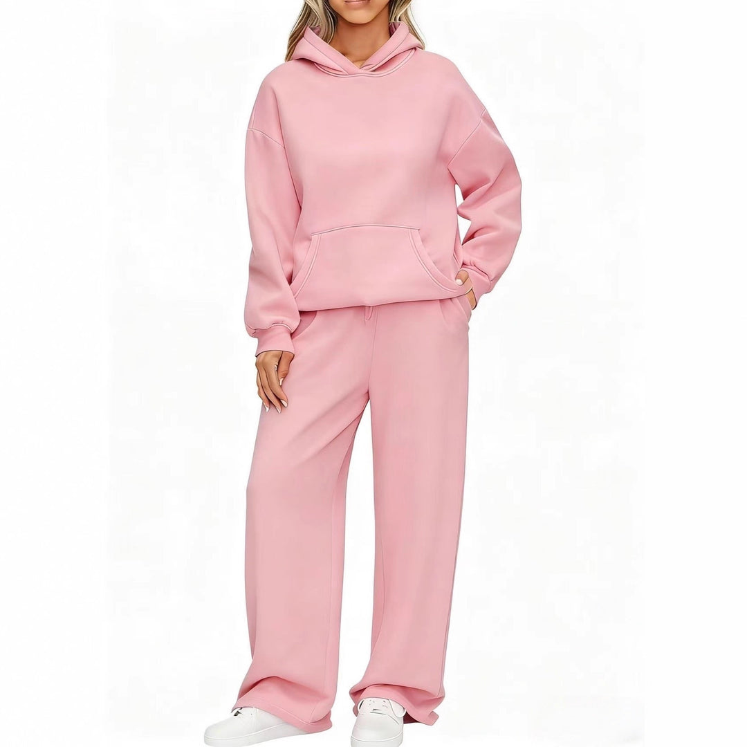 Damen nan Cozy-Loungewear-Set mit oversized Kapuzenpullover, Kängurutasche und weiten Palazzo-Jogginghose Drune