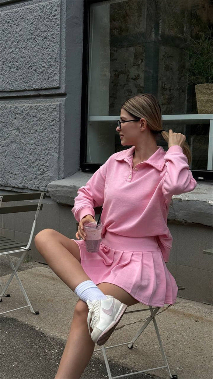Damen lässiger Poloshirt mit schwingendem Rock Drune