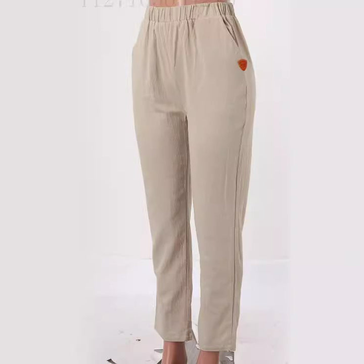 Damen lässige Leinenhose mit elastischem Bund und praktischen Seitentaschen Drune