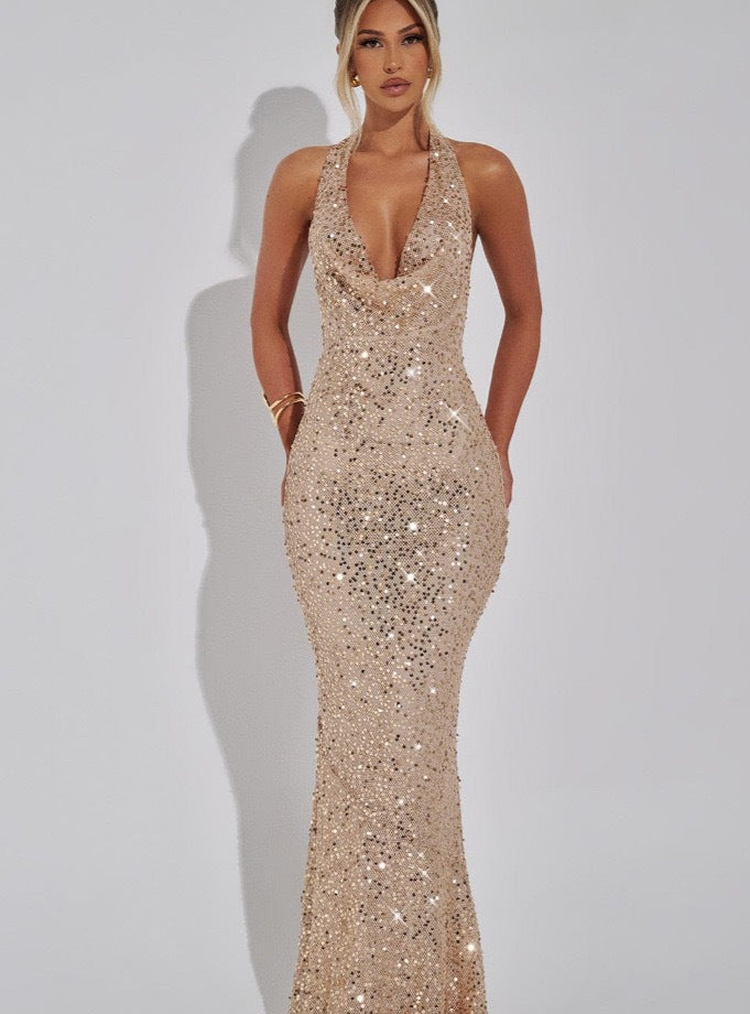 Damen Glamouröses Abendkleid mit funkelndem Paillettenbesatz und figurformendem Schnitt Drune