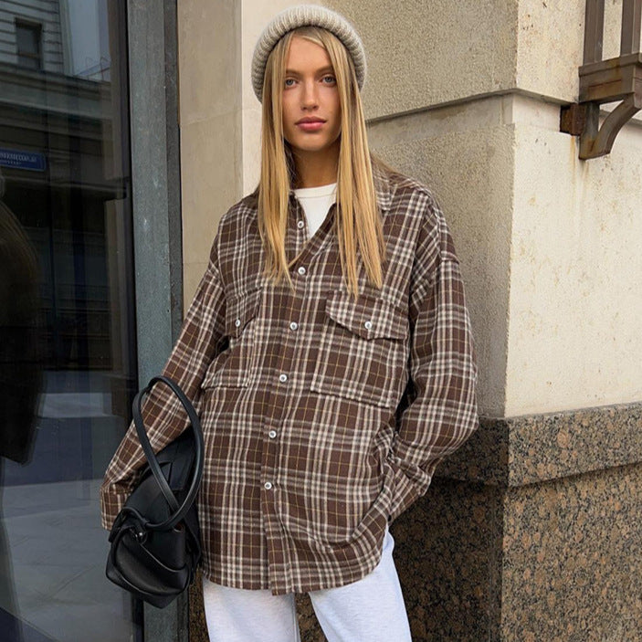 Damen Flanell-Hemdjacke mit zwei Brusttaschen und lässigem Schnitt Drune