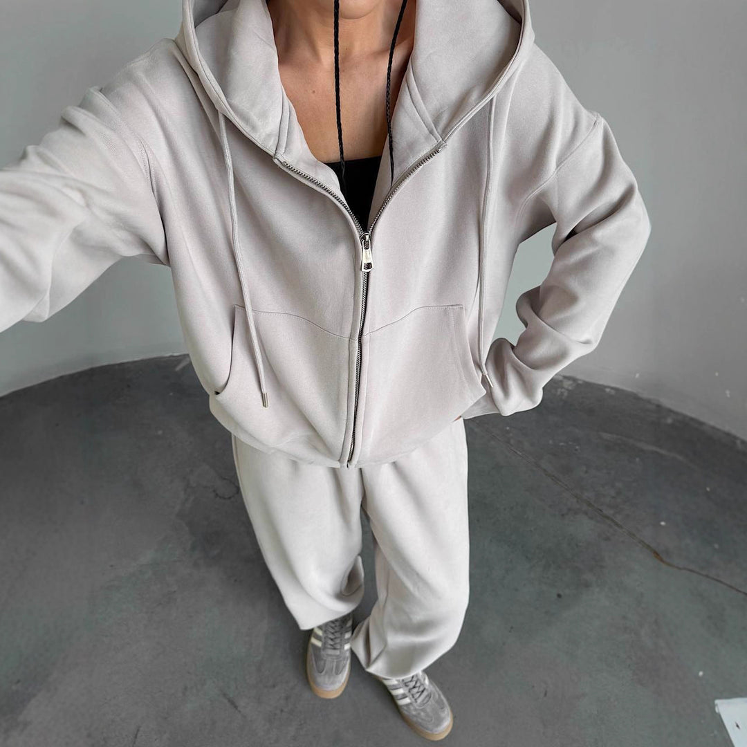 Damen lässiger Hoodie-Jumpsuit mit praktischem Reißverschluss Drune