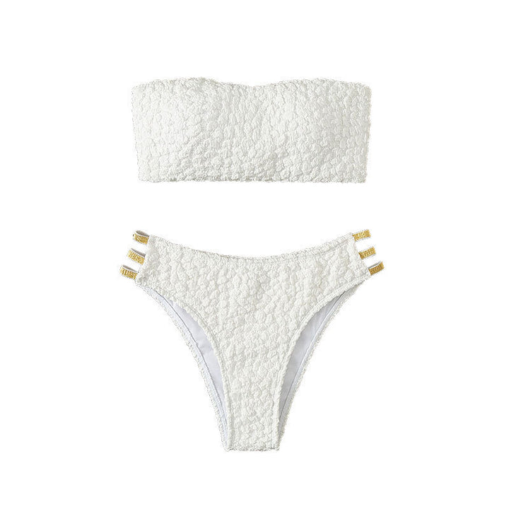 Damen Bandeau-Bikini mit dekorativen Riemen und strukturiertem Oberteil Drune