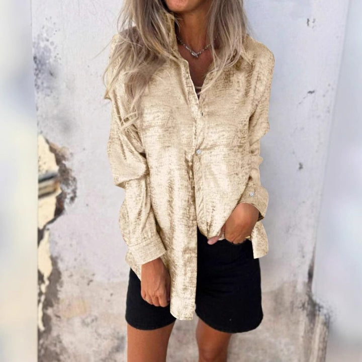 Damen Elegante Seidenbluse mit glänzender Oberfläche Drune