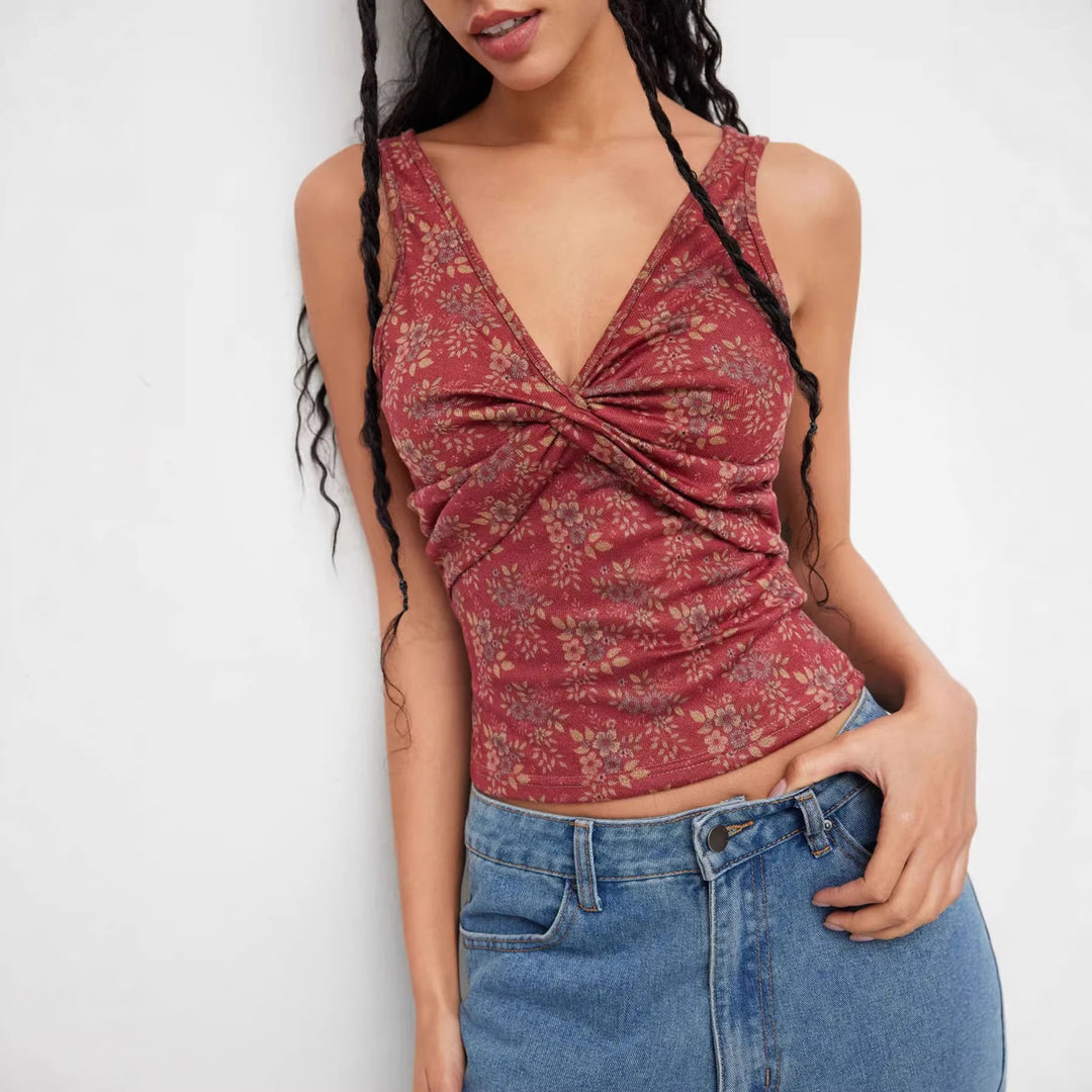 Damen Dekoratives Floral Top mit Raffungen Drune