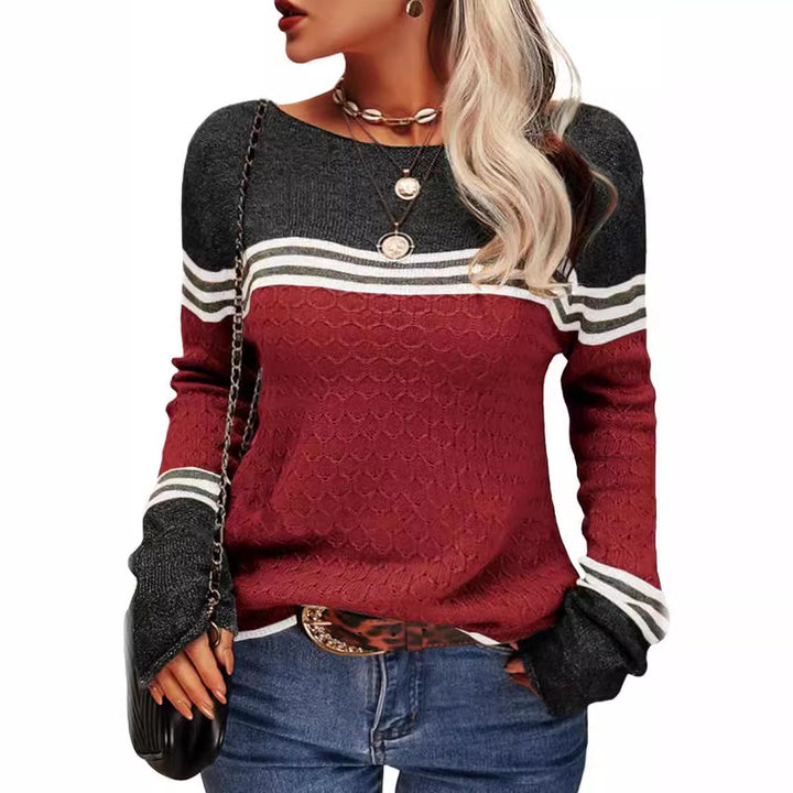 Damen lässiger Strickpullover mit kontrastierenden Farbblöcken und einzigartiger Textur Drune