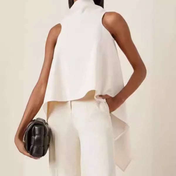 Damen ärmelloses Tunika mit asymmetrischem Schnitt und elegantem Kragen Drune