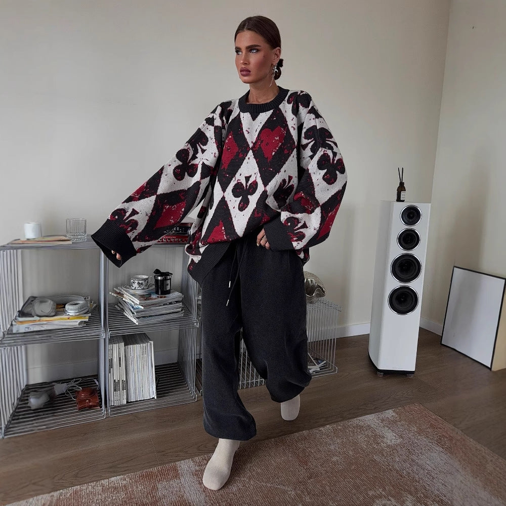 Damen Oversized Pullover mit kreativen Mustern und weitem Schnitt Drune