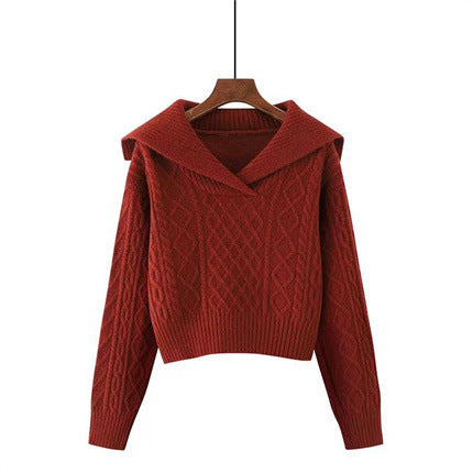 Damen Strickpullover mit weitem Kragen und raffiniertem Zopfmuster Drune