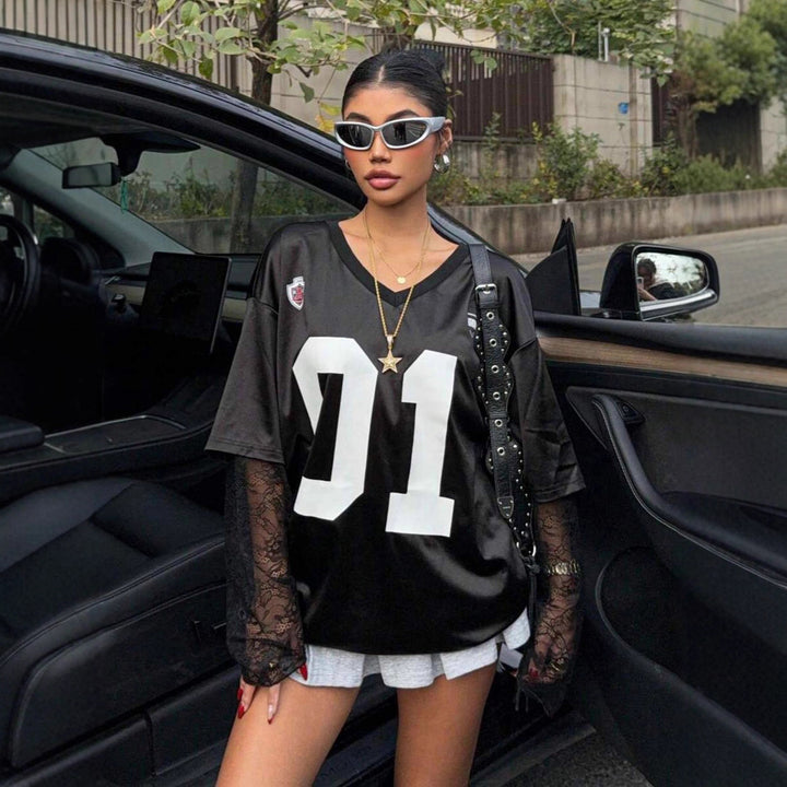 Damen Oversized Sport-T-Shirt mit aufregendem Netzarmdesign Drune