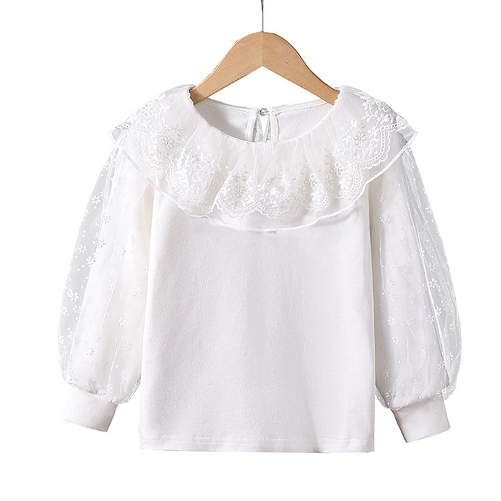 Mädchen Bluse mit floralem Tüllkragen und eleganten Puffärmeln Drune