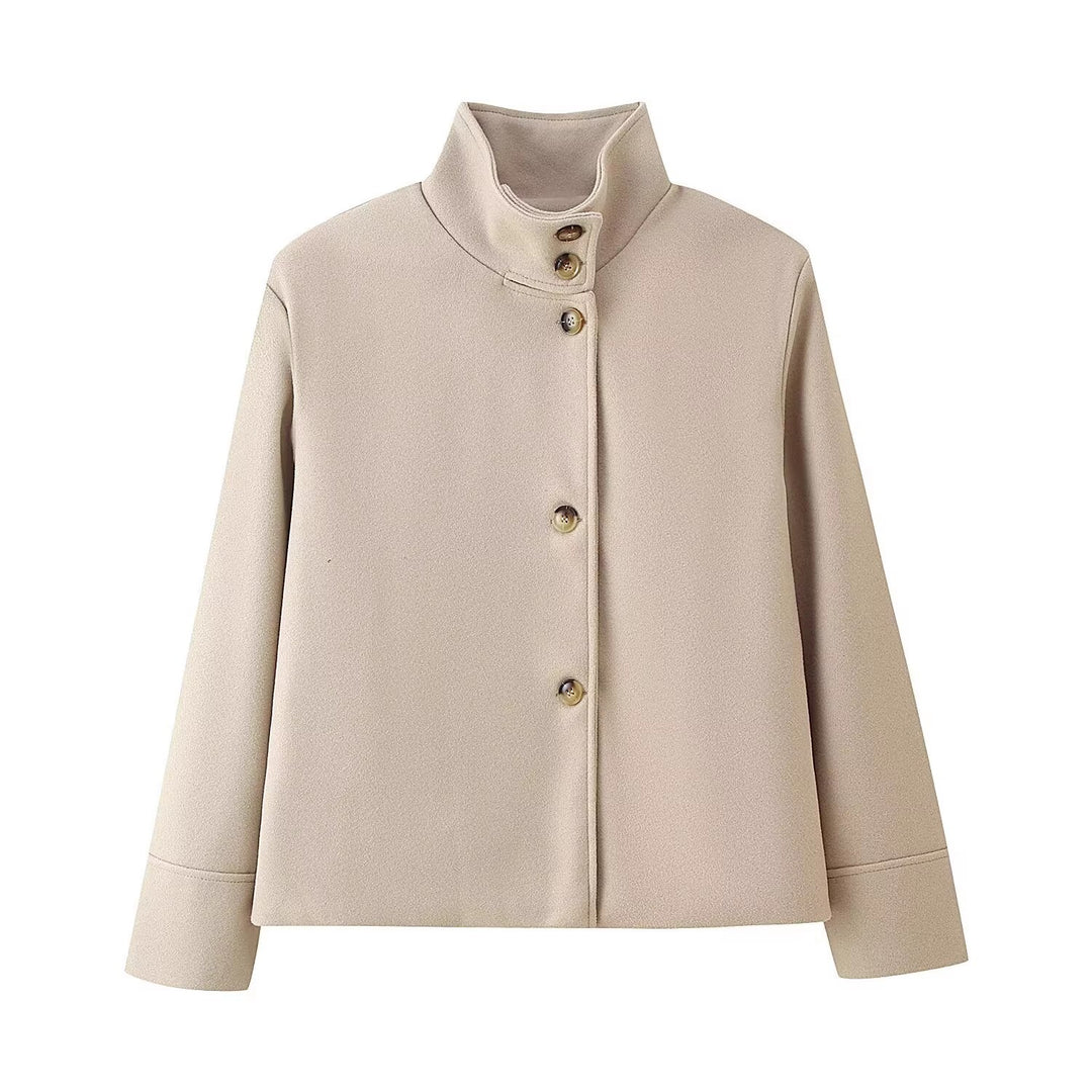 Damen modische Jacke mit hochgeschlossenem Kragen und Knopfdetails Drune