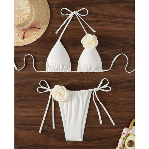 Damen Triangel-Bikini mit verspielten Blumenapplikationen Drune