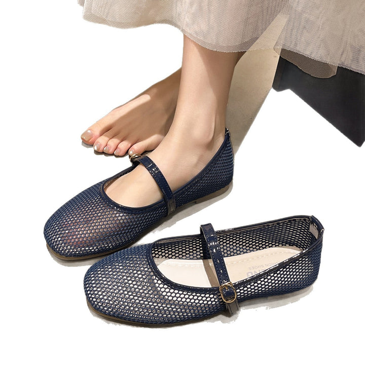 Damen Bequeme Mesh-Ballerinas mit verstellbarem Riemchen Drune