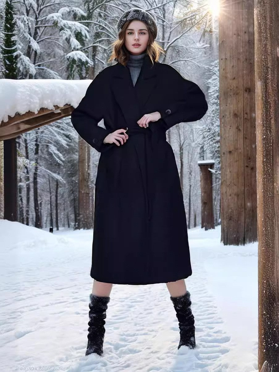 Damen eleganter, weit geschnittener Wollmantel Drune
