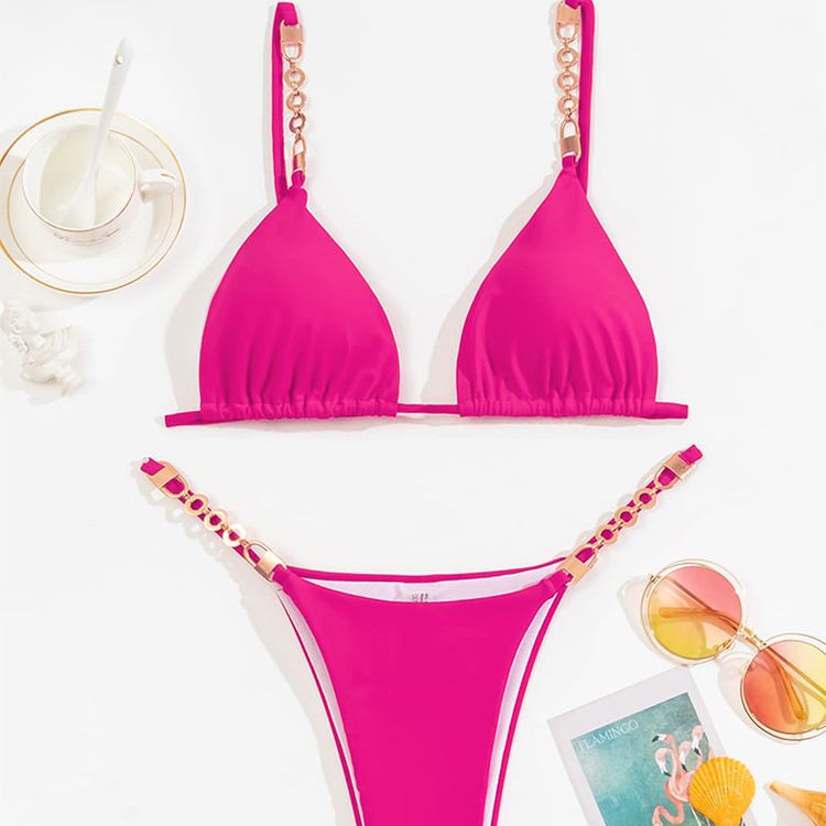 Damen Triangel-Bikini mit dekorativen Kettendetails Drune