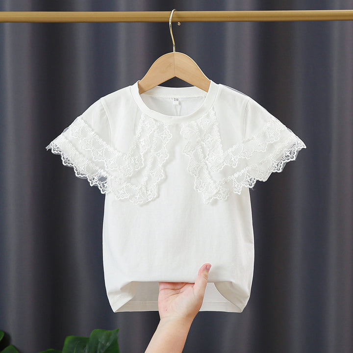 Mädchen T-Shirt mit Spitzenärmeln Drune