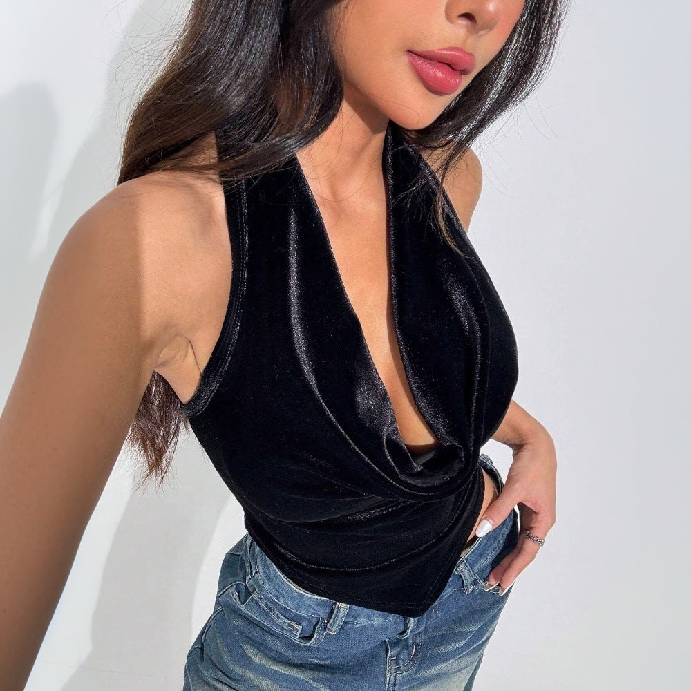Damen Elegantes Haltertop mit tiefem Cowl-Ausschnitt aus Samt Drune