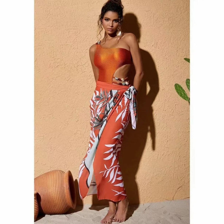 Damen Einteiler Badeanzug mit asymmetrischem Schnitt und floralem Wickelrock Drune