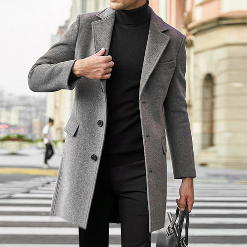Herren nan eleganter Wollmantel mit schmaler Passform, Reverskragen und praktischen Innentaschen Drune