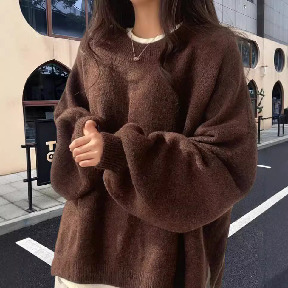 Damen Oversized Strickpullover mit weichem Fleece-Material und modernen Schnittelementen Drune