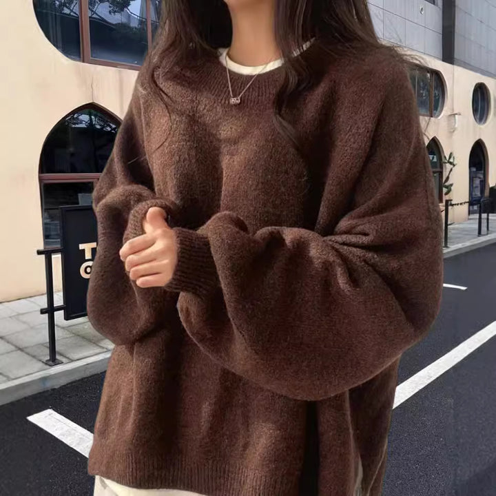 Damen Oversized Strickpullover mit weichem Fleece-Material und modernen Schnittelementen Drune