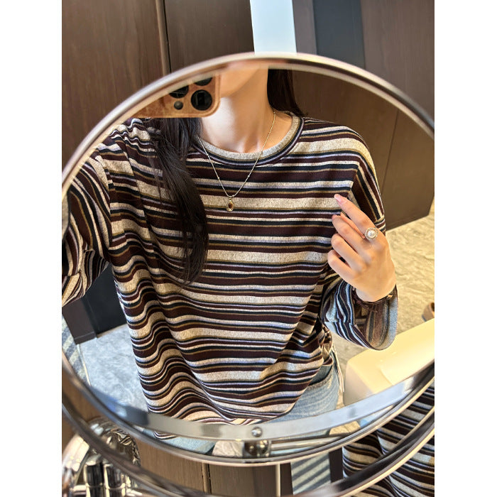 Damen lässiges gestreiftes Longsleeve-Shirt Drune