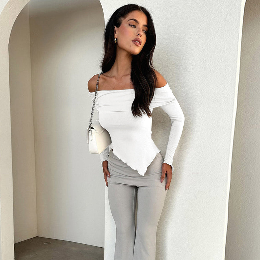 Damen Off-Shoulder Shirt mit eleganten Trompetenärmeln Drune