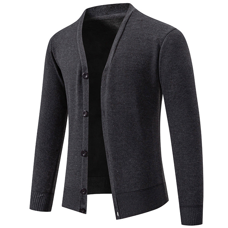 Herren nan leichte Feinstrick-Strickjacke mit V-Ausschnitt, verdeckter Knopfleiste und elastischem Rippbündchen Drune