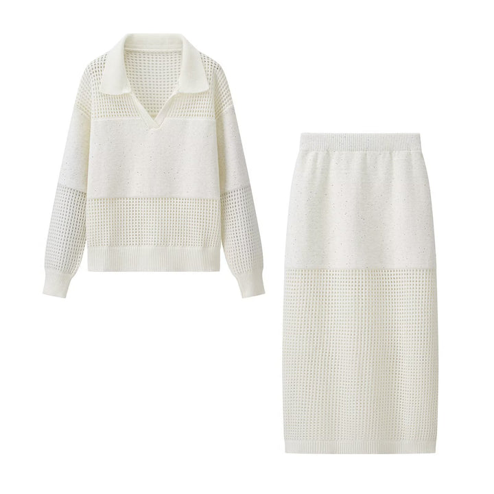 Damen Strickdress mit modernem V-Ausschnitt und elastischem Bund Drune