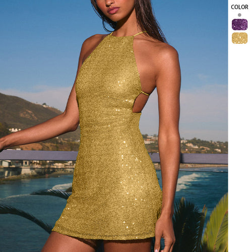 Damen Glitzerndes Cocktailkleid mit hochgeschlossenem Design und Cut-Outs Drune
