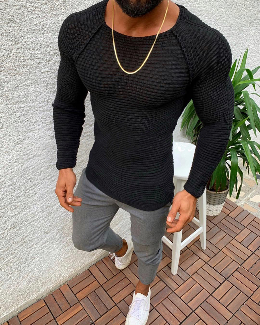 Herren Langarm Strickshirt mit eleganter Struktur Drune