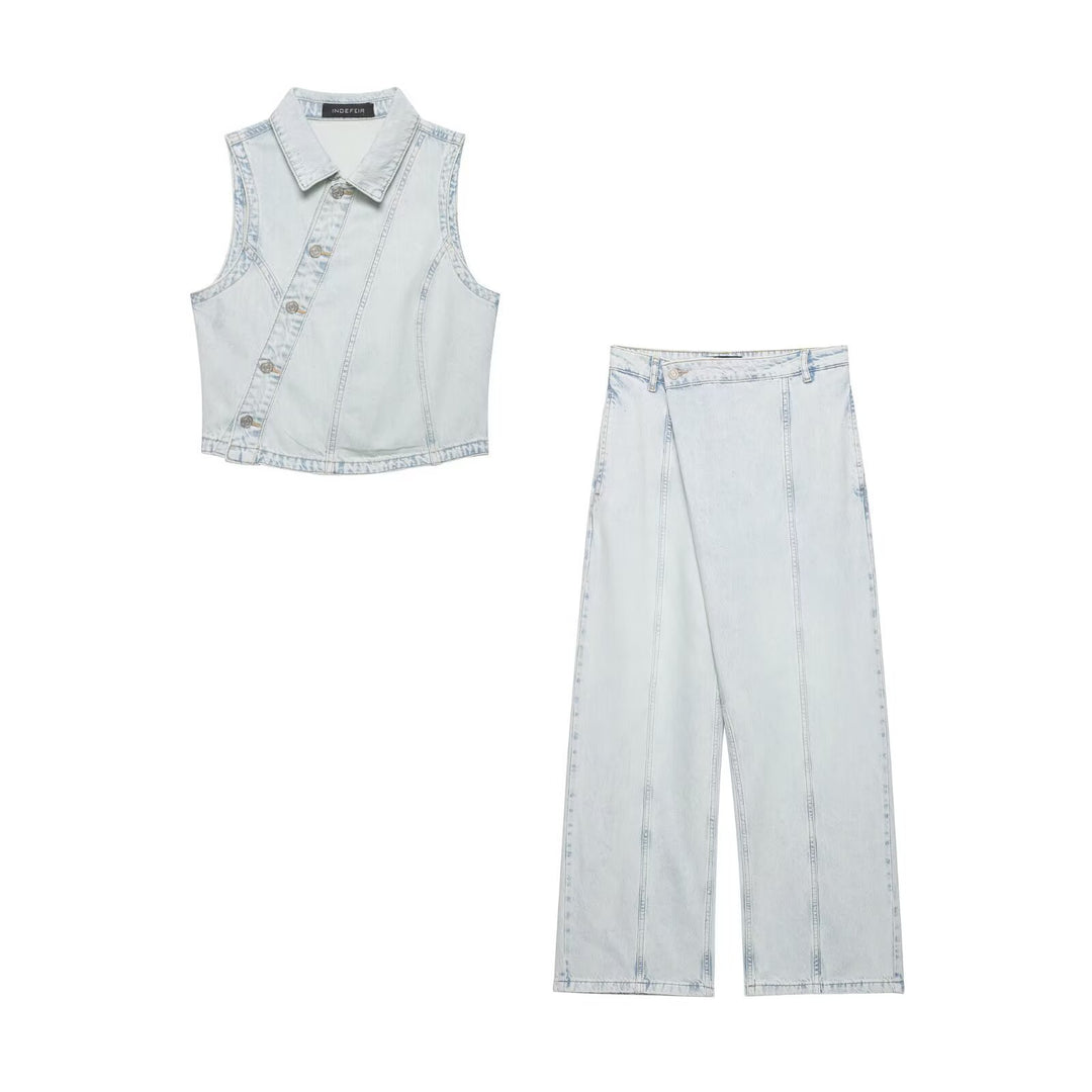 Damen weite High-Waist Jeans mit dekorativen Nähten und lässigem Schnitt Drune