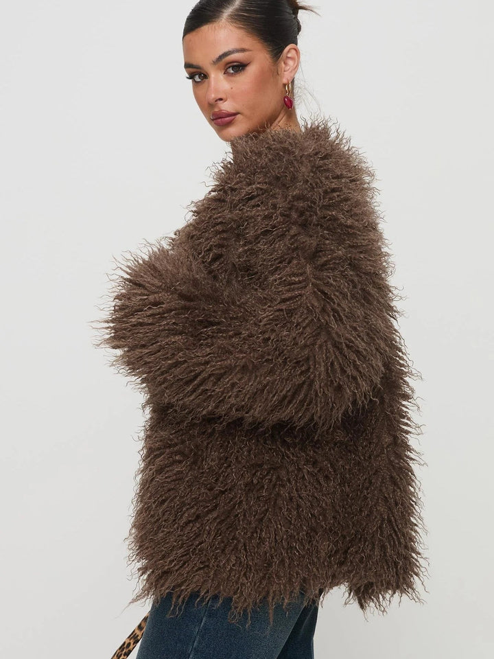 Drune | Kunstfelljacke - Plüsch-Aussage-Layer - Braun - Winter-Luxus