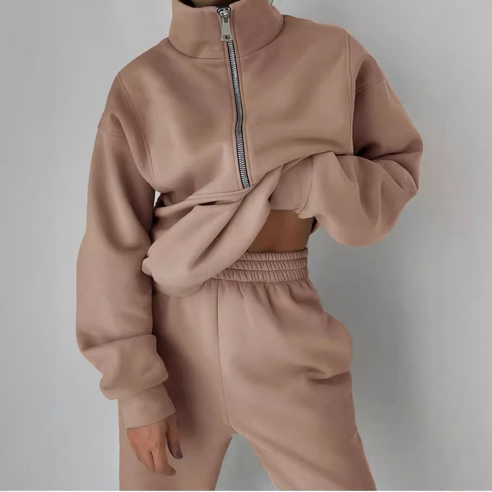 Damen Hochwertiger Zip-Pullover mit hohem Kragen und weicher Innenseite Drune
