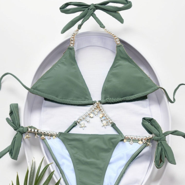 Damen Triangel-Bikini mit glamourösen Anhängern Drune