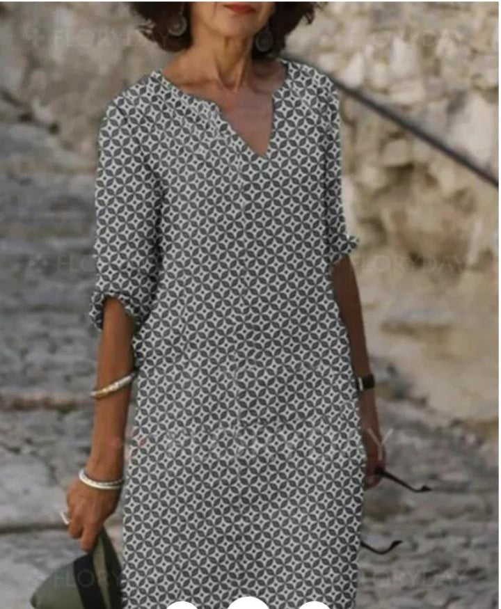 Damen lässiges Kleid mit grafischem Print und durchgehender Knopfleiste Drune
