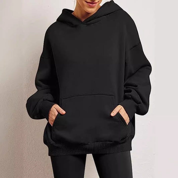 Damen lässiger Oversized Hoodie mit Kängurutasche Drune